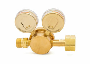Harris 3510-15 LH Single Stage Fuel Gas Regulator for welding, two gauges, high-flow, model 3003547, threaded connectors.