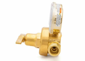 Harris 3510-200 LH single stage fuel gas regulator with gauge, lever handle—welding tool for precise gas flow control.