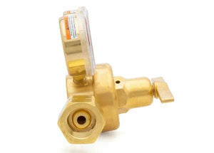 Harris 3510-200 LH Fuel Gas Regulator 3003551 for welding, with gauge, valve handle, and threaded end, on white background.
