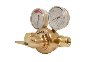 Harris 3510-200 RH single stage non-fuel gas regulator with dual gauges for welding equipment, shown on a white background.