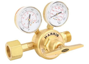 Harris 3510-200 RH Single Stage Non-Fuel Gas Regulator for welding with dual gauges, control valve, and threaded connectors.