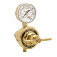 Harris 447-125-CR Oxygen Regulator for welding, brass body, right-hand inlet, dual gauge, horizontal handle, Model 447.