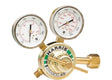 Harris 45-145-540 oxygen regulator for welding, with dual gauges, adjustment knob, and clear dials for precise gas control.