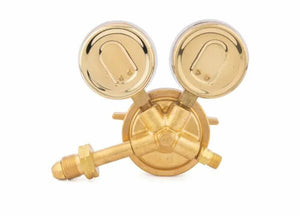 Harris 450-15-510 single stage stainless acetylene welding regulator with dual pressure gauges, shown on white background.