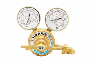 Harris 450-50-510P stainless propane regulator for welding, dual gauges, precise flow control, model 3002495, WeldingMart.