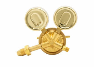 Harris 450-50-510P Single Stage Propane/LPG Regulator for welding, brass body, gauges, horizontal connector, WeldingMart.