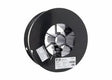 A large black spool of Harris 5356 Aluminum MIG GMAW Welding Wire 1/16 16# (0535637) with a metallic center has two white label stickers with barcodes on the outer side, set against a plain white background.