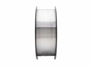 A Harris 5356 Aluminum MIG GMAW Welding Wire 3/64 1# spool (0535621) is shown neatly wound on a cylindrical plastic reel, displayed upright and photographed from the side against a white background.