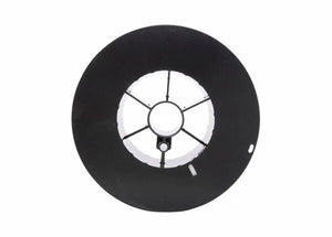 A black, circular plastic reel with six spokes and a central hole, designed for Harris 5356 Aluminum MIG Welding Wire (3/64, 16lb Spool - 0535627). It has a smooth surface with a small rectangular slot near the edge. Background is plain white.