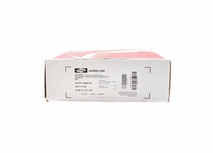 A rectangular white box with a label and barcodes holds the Harris - 5356 Aluminum MIG GMAW Welding Wire 3/64 16lb Spool (0535627), visible through a clear plastic top. Red deli paper sheets inside are ideal for packaging aluminum-magnesium alloy wire.
