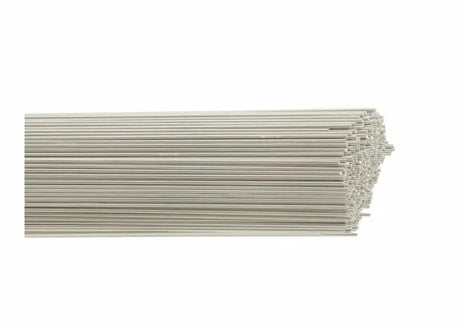 The Harris 5356 GTAW Aluminum Welding TIG Rod 3/32 36 10# BOX (0535650) features clean, uniform silver rods aligned parallel in a bundle and stacked together against a plain white background.