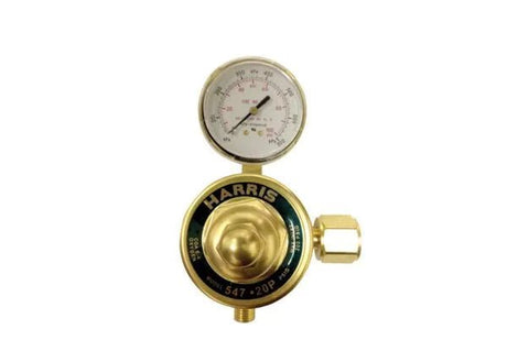 Harris 547NC-15-CL Station Single Stage Regulator with pressure gauge for welding equipment, shown on white background.