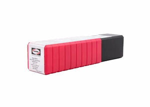 A long rectangular box with red and black segmented sides holds the Harris 6011 Stick SMAW Electrode 3/32 12 (10 pack, 60115010). A white Harvey label is on one end. The box appears closed and unused against a plain white background.