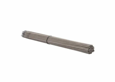 A bundle of Harris 6013 Stick SMAW Electrode 1/8 10 Electrode 60136010 rods, gray and pointed at one end, is neatly held together by metal wire and displayed against a plain white background, ideal for general purpose welding.