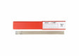 A red rectangular box with a white label sits above four silver Harris 6013 1/8 X 5 Electrode 6013605 welding rods. The label shows these are E6013 stick electrodes, weighing 5 lbs, for carbon steel welding projects.