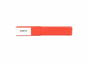 A Harris 6013 Stick SMAW Welding Rod (3/32, 5 Box 6013505) in a red rectangular plastic holder with a white “E6013” label, closed and lying horizontally on a plain white background—ideal for general welding.
