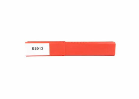 A Harris 6013 Stick SMAW Welding Rod (3/32, 5 Box 6013505) in a red rectangular plastic holder with a white “E6013” label, closed and lying horizontally on a plain white background—ideal for general welding.