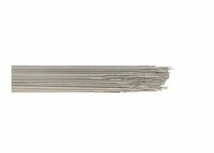 A bundle of Harris 630 Er630 17-4Ph Stainless TIG GTaw Welding Rods (1/16, 10lb Box, 174Ph30) is shown with straight, silver rods featuring staggered tips and a shiny surface against a white background.