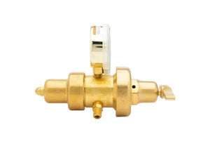Harris 9200-50-590 Two Stage Industrial Air Regulator for welding, brass body, gauge, side fittings, control valve, white background.