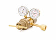 A Harris 9296 carbon dioxide regulator with two pressure gauges, a T-shaped adjustment handle, and a connector fitting is photographed on a white background.
