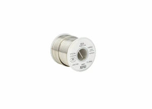 The Harris 95531 95/5 Lead-Free Solid Wire Solder (1/16 in, 4 lb) features shiny metallic solder on a clear reel. Its label details diameter and weight, with the spool displayed against a white background.