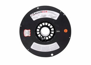Harris Aluxcor 4047 F15.1 Aluminum Flux-Cored Brazing Alloy spool for welding HVAC aluminum, shown from above, labels visible.