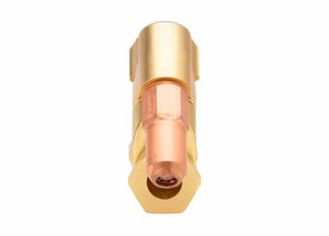 Close-up view of a brass and copper torch tip for machine cutting torches, shown from the nozzle end against a white background, ideal for use with propane/natural gas.
