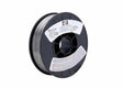 A spool of Harris Dynashield E71T11 1F5 .035 gas-shielded flux-cored welding wire (10 lb) on a black plastic reel with white product and safety stickers, tightly wound against a white background.