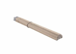 A 10lb box of Harris E6011 1/8 welding rods (60116010) features light brown rods with grayish tips, bundled neatly and known for deep penetration and all-position welding, arranged parallel on a plain white background.
