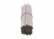 A bundle of Harris E7018 Stick SMAW Welding Rod 5/32 (10 Box 70187010) rods are held together by a black rubber band, showing round gray coated tips and neatly stacked ends, ideal for stick welding against a plain white background.