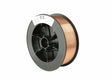 A spool of Harris ER70S-6 Mild Steel MIG Welding Wire .035, 33# (E70S6F8), is wound on a black plastic reel with a central hole and white label, showing copper-colored wire against a plain white background.
