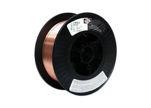 A 33# spool of Harris ER80SD-2 Low Alloy Steel MIG GMAW Welding Wire (.045), product 80SD2H8, is coiled on a black plastic reel with labels and ridged edges, set against a white background.