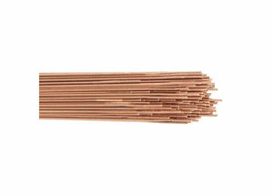 A bundle of Harris ER90SB-3 Low Alloy Steel TIG GTAW Welding Rods (3/32, 10# PKG - 90SB350) are neatly stacked with cut edges visible, metallic and cylindrical, displayed horizontally on a plain white background.