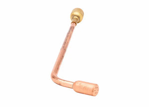 Harris H-85-1 Heating Assembly 1800500 for welding, brass/copper neck, round nozzle, fits Harris torch handles, on white background.