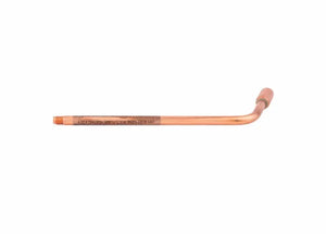 A copper pipe with a bent end, featuring a threaded section on one side and a smooth, angled section on the other—ideal as an all copper heating tip or for use in a Harris heating assembly—isolated on a white background.