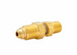 The Harris Hose Adaptor 8800527 brass check valve for welding, with 1/4" NPT male adaptor, threaded ends, on white background.