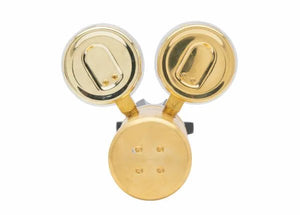Harris HP750-500-3000 Servo-Dome Non-Corrosive Welding Gas Regulator, gold, three-dial design, WeldingMart equipment.