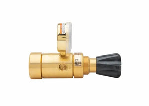 Harris HP750-500-580 Non Corrosive Gas Regulator 3000952 for welding, brass body, gauge, black knob, on white background.