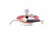 The Harris Inferno 3B Quick Connect Kit CGA-520 (4400083) includes a red hose, two pressure gauges, brass connectors, black handle, curved metal nozzle, and Allen wrench— all displayed against a white background.