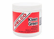 A white plastic 16 oz. jar labeled Harris Kleen Green Weld Spatter Preventative (0KLGR0D) features a bold red label, highlights nozzle dip paste for MIG gun spatter protection, and reads TWO DIPS A DAY KEEPS SPATTER AWAY. Barcode on the side.