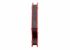 Side view of the Harris Magnetic Holder - Large (MAGFXLG) shows its red, elongated edges and recessed black center, highlighting its versatile magnetic spool design against a minimalist white background.
