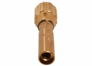 A brass hose fitting with a threaded end and a ridged, cylindrical grip, often used in metal fabrication, photographed against a white background.