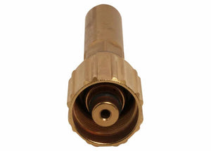 Close-up view of a brass garden hose nozzle, showing the threaded end and internal components often used in metal fabrication, against a white background.