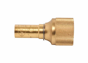 A brass hose fitting designed for brazing and heating applications, featuring a ribbed grip on one end and a smooth cylindrical connector on the other, shown against a white background.