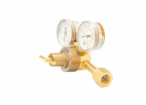 Harris 3000164 single stage flowgauge regulator for welding, featuring dual pressure gauges and control knob, on white background.