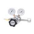 Harris 402C-125-320-A CO2 Regulator for welding, dual gauges, control knob, brass connector—reliable welding accessory.