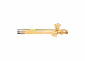 A Harris 43-2 heavy duty combination torch handle with control valves, FlashGuard check valves, and a connection fitting, isolated on a white background.