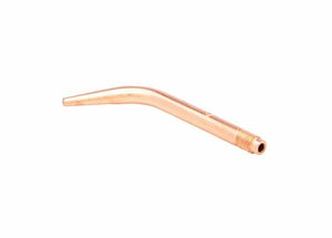A tellurium copper Harris welding tip with a threaded end and a slight curve, isolated on a white background.