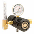 The Harris 3100090 - 6-cd-100f-320 is a high-capacity two-stage CO₂ flowmeter regulator in brass and black, with a psi/kPa gauge, flow meter tube marked in L/min, ribbed cylindrical body, control knob labeled Harris.