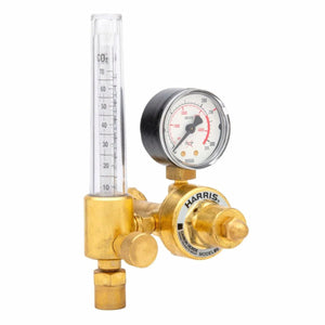 Harris 3100578 welding flowmeter regulator, brass body, vertical tube, 200 psi gauge—precision gas control for welding tools.